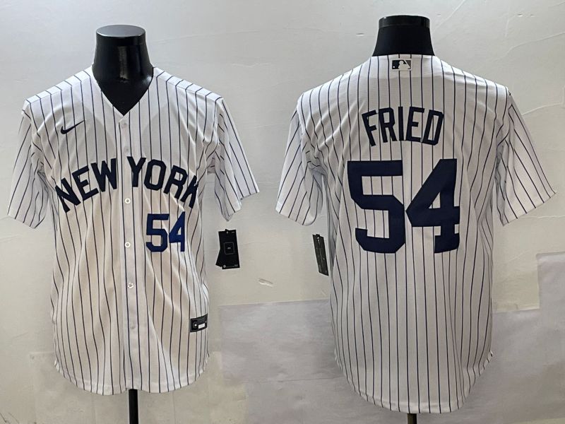 Men New York Yankees #54 Fried White Stripe Game Nike 2025 MLB Jersey style 11